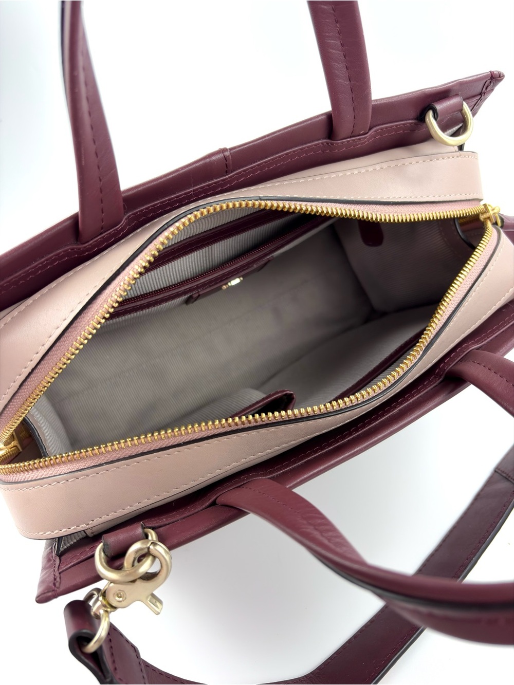 Radley London Hope Place Stripe Strap Burgundy Leather Satchel EUC - Picture 10 of 16